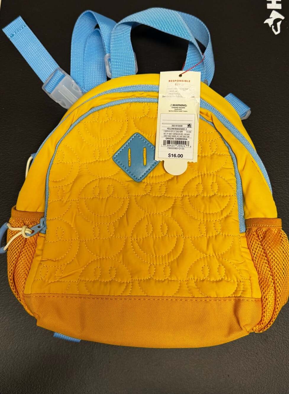Cat & Jack Mini Smiley Quilted Backpack Yellow